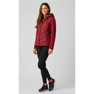 NWT DKNY Womens Burgundy  Puffer Softshell Hooded Jacket Chevron Zip Up Size XXL